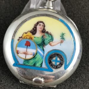 OLD OMEGA SILVER AND ENAMEL OPEN FACE POCKET WATCH
