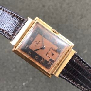 ART DECO RECTANGULAR OMEGA SWISS WATCH ORIGINAL TWO TONE DIAL SOLID GOLD 18K CASE
