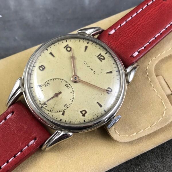 VINTAGE BIG 37mm CYMA SWISS WATCH ORIGINAL DIAL FANCY LUGS CAL 586K
