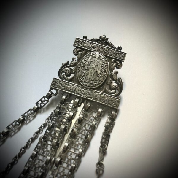 MUSEUM QUALITY! RARE GUSTAVE SANDOZ SILVER POCKET WATCH AND CHATELAINE. MINT CON - Image 4