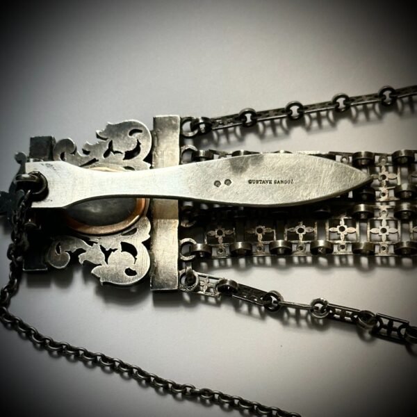 MUSEUM QUALITY! RARE GUSTAVE SANDOZ SILVER POCKET WATCH AND CHATELAINE. MINT CON - Image 16