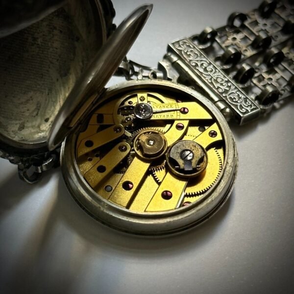 MUSEUM QUALITY! RARE GUSTAVE SANDOZ SILVER POCKET WATCH AND CHATELAINE. MINT CON - Image 11